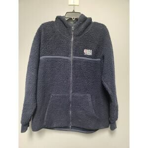 NBA Sherpa Full Zip Jacket w Hood, Men's Size M, Blue NWOT $80 Retail Cozy Warm